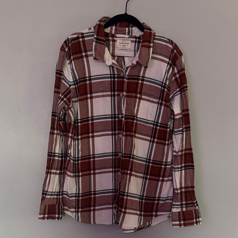 Weatherproof Vintage Orange and White Plaid Shirt